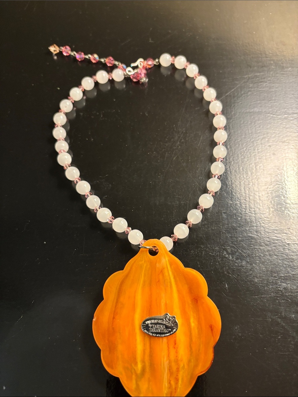 Tarina Tarantino Pink and Amber Beaded Hello Kitty Pendant Necklace - Picture 2 of 3